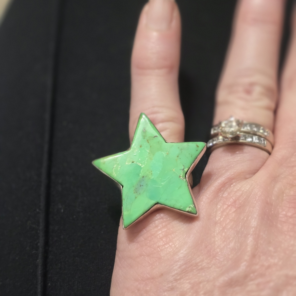 Apple Green Mojave Star Statement Ring Adjustable… - image 1